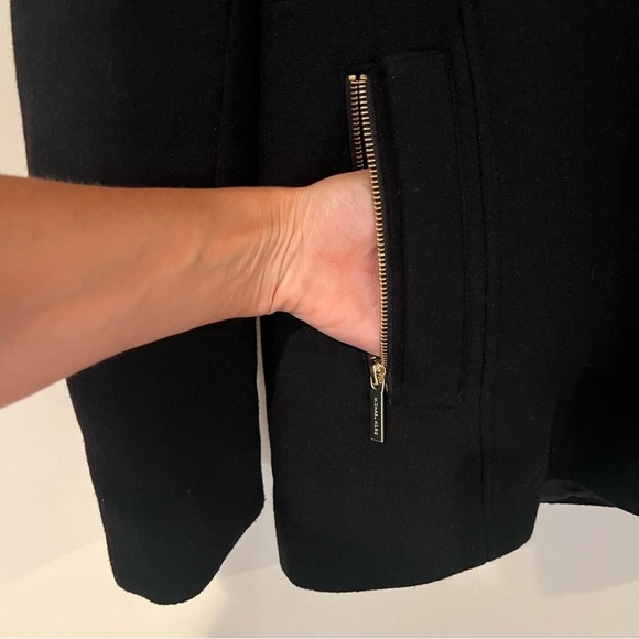 Michael Kors Black Wool Parka Fur Hood Coat Gold Hardware Size 14 Mid Length - Picture 7 of 14